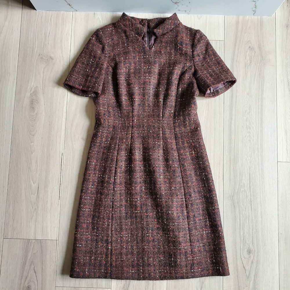 Brooks Brothers Dress Womens 4 Brown Wool Tweed Moon British Cloth Sheath Career